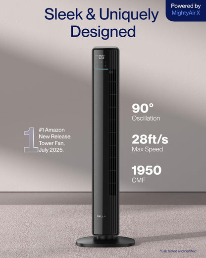 Della 42" Smart Tower Fan, Ultra Quiet 23dB Cooling Fan with 12 Speeds, 90° Oscillating, 28ft/s Airflow, DC Motor, 24H Timer, Voice/App/Remote Control for Bedroom Office Living Room, White