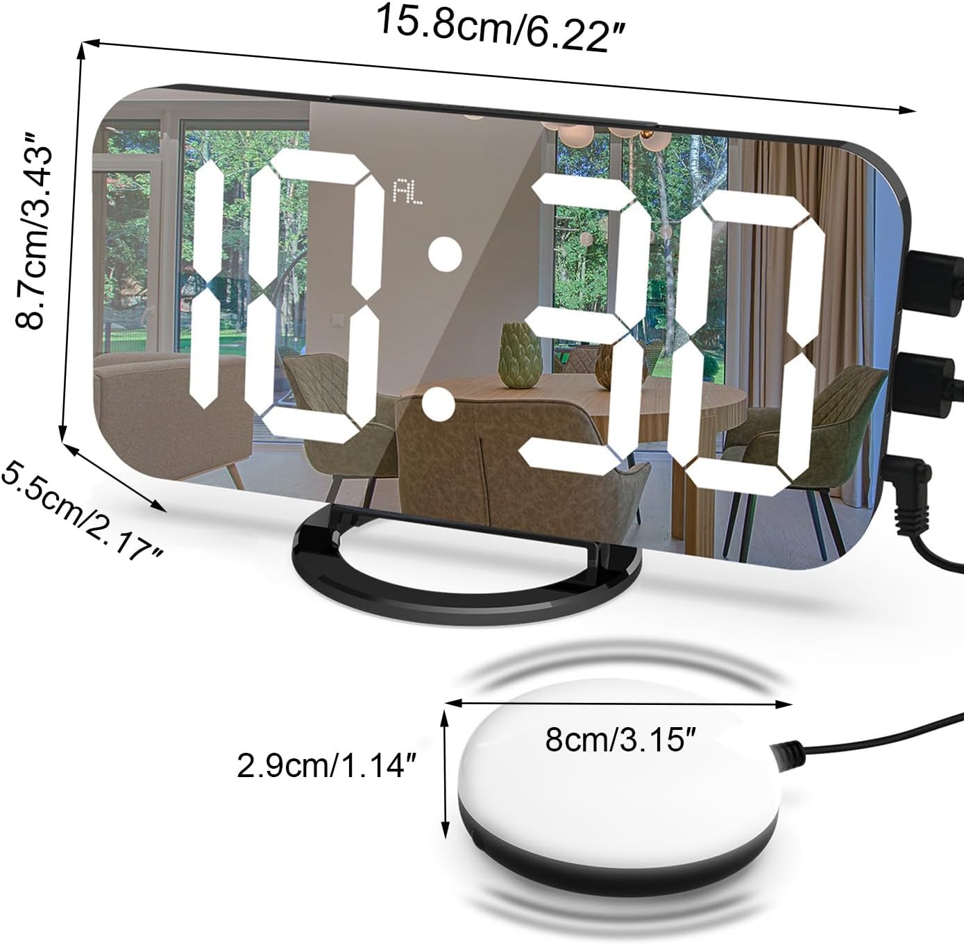 Digital Vibration Alarm Clock with Loud Sound 12/24 Hour Bed Shaker Auto-Dimming Night Light Snooze Memory Function for Heavy Sleepers Bedroom Home