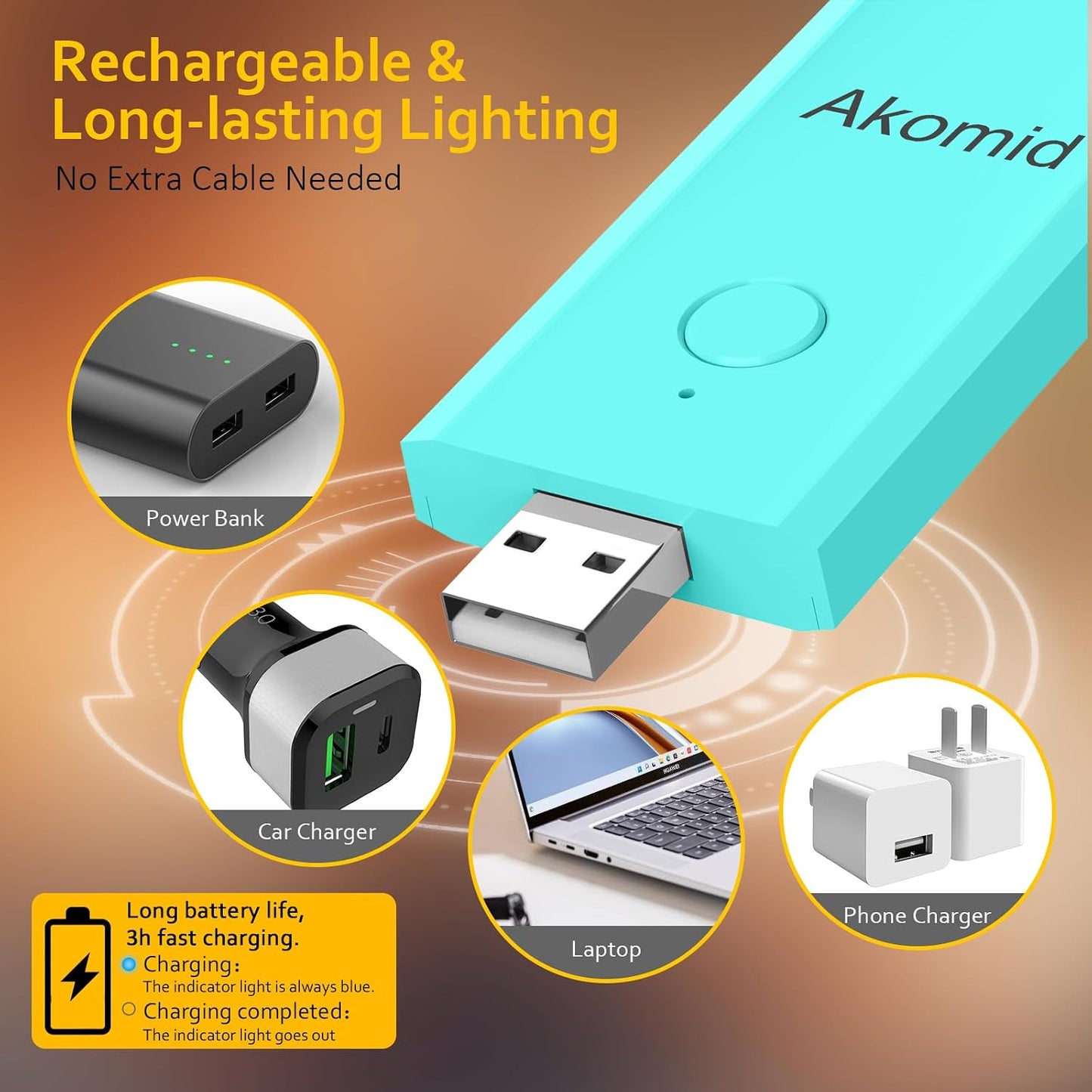 Akomid USB Rechargeable Book Light for Reading in Bed, 8 LEDs Bookmark Style Clip on, Eye-Cared Amber Light Mode for Kids, Blue Light Blocking, Stepless Dimming,Khaki