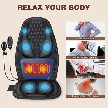 Vibration Massage Seat Cushion with Lumbar Heat, 8-Motor Back and Seat Massager Pad, Manual Lumbar Support, 9 Modes and 3 Intensities for Office Chair, Sofa and Recliner
