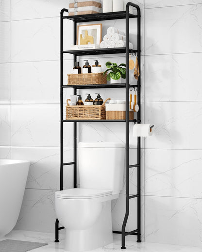 Kitsure Over Toilet Storage Rack, 63.2" H Space-Saving, Holder & Hooks | Bathroom, Laundry Room, Small Spaces, Families, Durable Metal, Black, 3 Tier