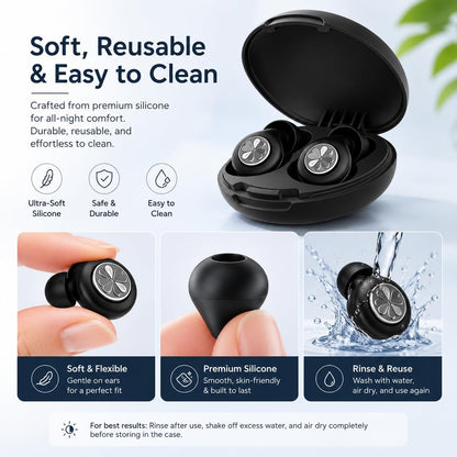 HEKKE 45dB Ear Plugs for Sleeping, Soft Silicone for Side Sleepers, 4 Sizes | Reusable soft silicone with XS/S/M/L sizes for side sleepers, concerts, flights and hotels; carrying case included.