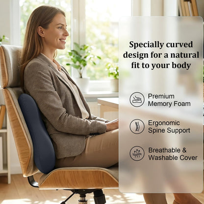Lumbar Support Pillow for Office Chair Memory Foam Lumbar Cushion with Removable Cover Soft Back Support Pillow Suitable for Car, Couch, Gaming, Dark Blue
