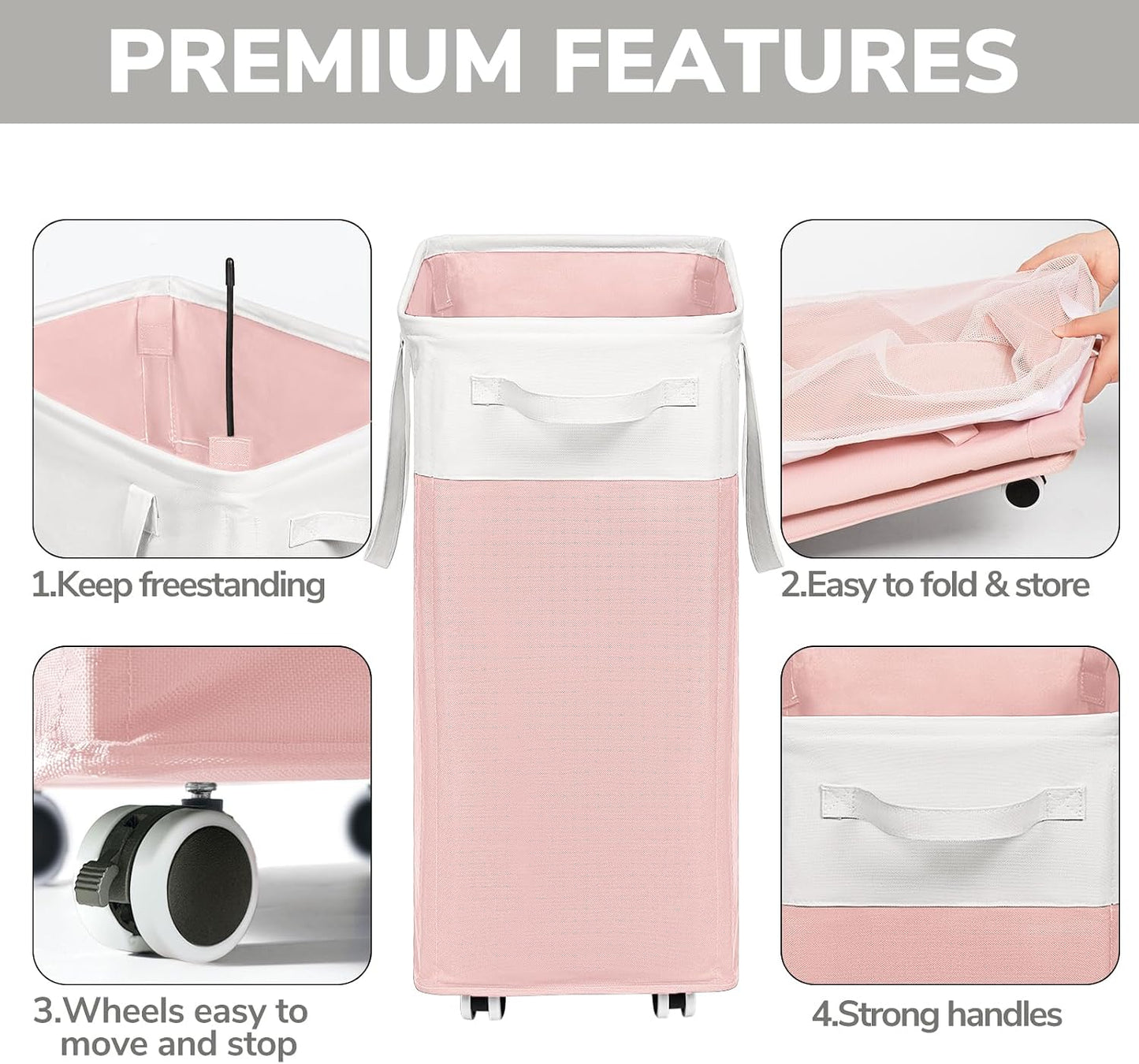Goodpick 75L Laundry Basket with Wheels & Removable Wash Bag for Dorm | Rolling Laundry Basket with Handles for Dirty Clothes, Fodable Hamper for Laundry Room, Dorm Room Essentials, Grey