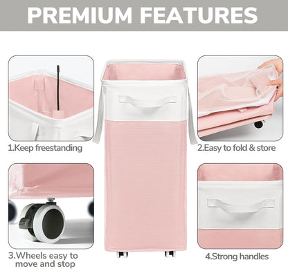 Goodpick 75L Laundry Basket with Wheels & Removable Wash Bag for Dorm | Rolling Laundry Basket with Handles for Dirty Clothes, Fodable Hamper for Laundry Room, Dorm Room Essentials, Grey