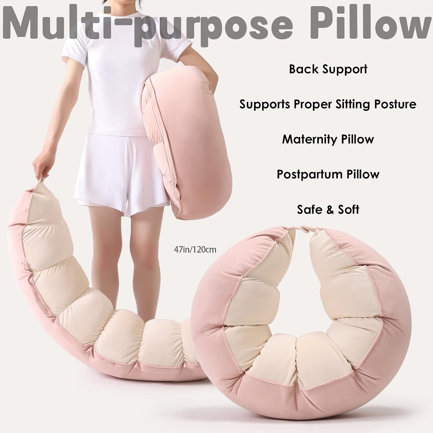 Peallow(Pat. Pend) – Long Round Body Pillow for Adults, Bolster Pillow for Sleeping, Soft and Supportive Pillow for Sleeping & Lumbar Support (Green-White, 29.5")