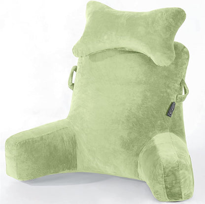 SLIGUY Reading Pillow-Bed Rest Pillow with Detachable Neck Roll & Support Arm for Sitting in Bed Couch or Floor-Backrest Reading Pillow Adult Back Pillow for Reading/Watching TV/Gaming,Dark Grey