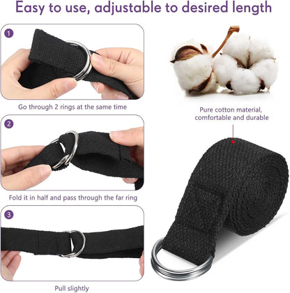 Jerify Yoga Strap for Stretching Bulk 6ft Exercise Stretch Band with Metal D Ring Adjustable Pilates Non Elastic Yoga Belt for Women Men Physical Fitness Gym Workout Dance