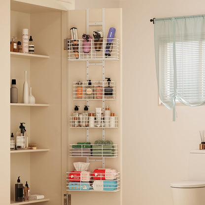 Yuyetuyo 7-Tier Over The Door Organizer, Shower Caddy Hanging &Wall Mounted Hair Tool Organizer/Hair Dryer Holder Adjustable, Behind Door Storage for Bathroom Bedroom Closet Cabinet Pantry Kitchen