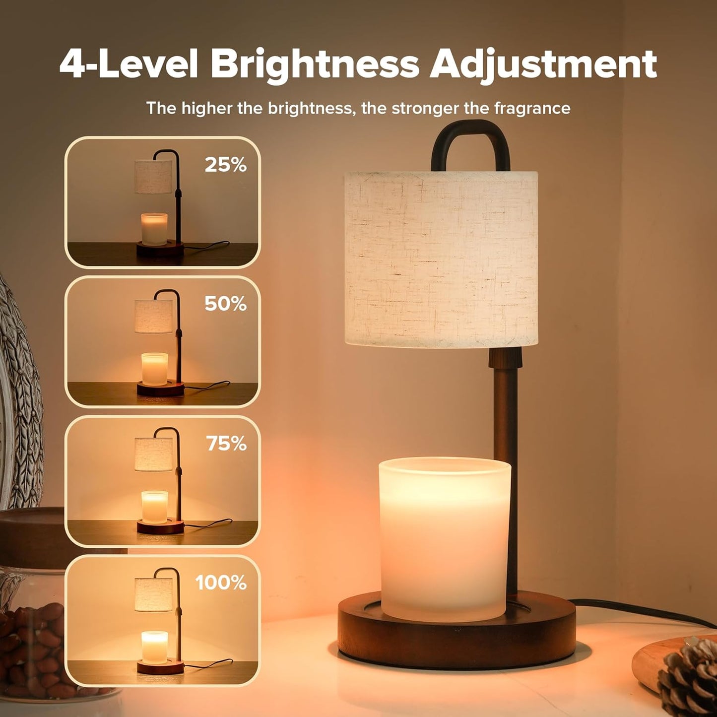 Candle Warmer Lamp with Timer, Dimmable Wax Warmer Candle Lamp for Jar Candle with 2 Bulbs, Christmas Birthday Gifts for Women Mom, Home Decor for Room, Bedroom, Kitchen-Linen Fabric