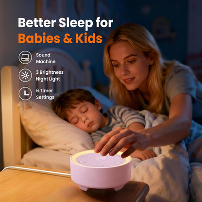 Kipcush White Noise Machine for Sleeping, Baby & Adults, High-Fidelity Non-Looping Sounds, Sleep Sound Machine with Dimmable Night Light, USB Powered, Memory Function, Home, Nursery & Travel