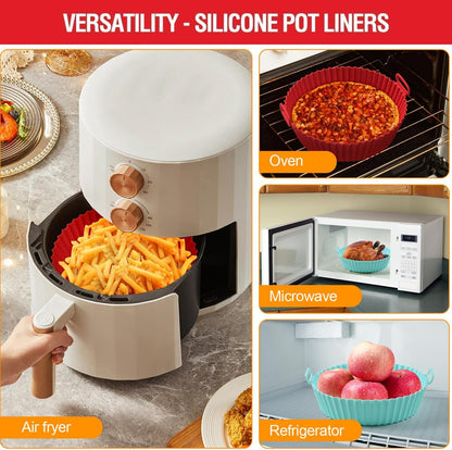 2 Pack Air Fryer Silicone Liners Pot for 3 to 5 QT, BPA-Free, Food Grade Airfryer Basket Bowl, Replacement of Flammable Parchment Paper, Reusable Baking Tray Oven Accessories(Top 8in, Bottom 6.75in)…