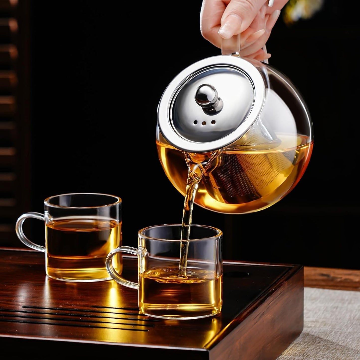 PARACITY Glass Teapot Stovetop 22 OZ/650ml, Tea pot with Removable 18/8 Stainless Steel Infuser, Borosilicate Clear Tea Kettle, Teapot Blooming and Loose Leaf Tea Maker Tea Brewer for Camping, Travel | Clear small tea kettle with infuser and tea pot with