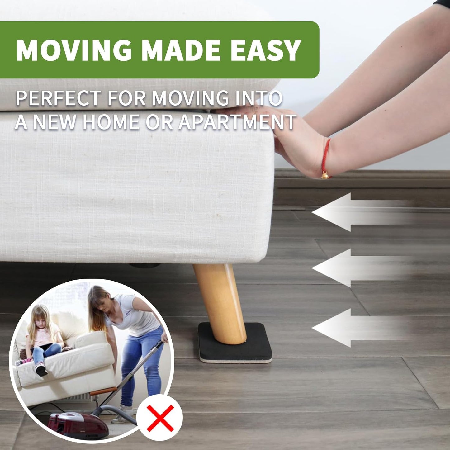 Furniture Sliders for Carpet and Hardwood, 8 PCS 3 1/2", Brown | Furniture Sliders for Hardwood Floors, Sliders for Moving Furniture, Furniture Movers Sliders, Combo Pack, Square