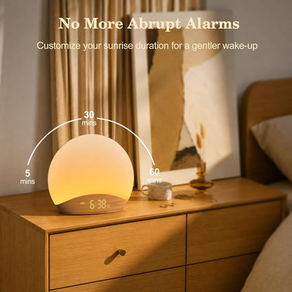 REACHER Wood Grain Sunrise Alarm Clock and Sound Machine Nightlight, Digital Dimmable Clock for Bedroom, 26 Sleep Sounds, White Noise Machine for Baby, Adults, Wake Up Light Alarm Clock for Kids | Digital Dimmable Clock for Bedroom, 26 Sleep Sounds,