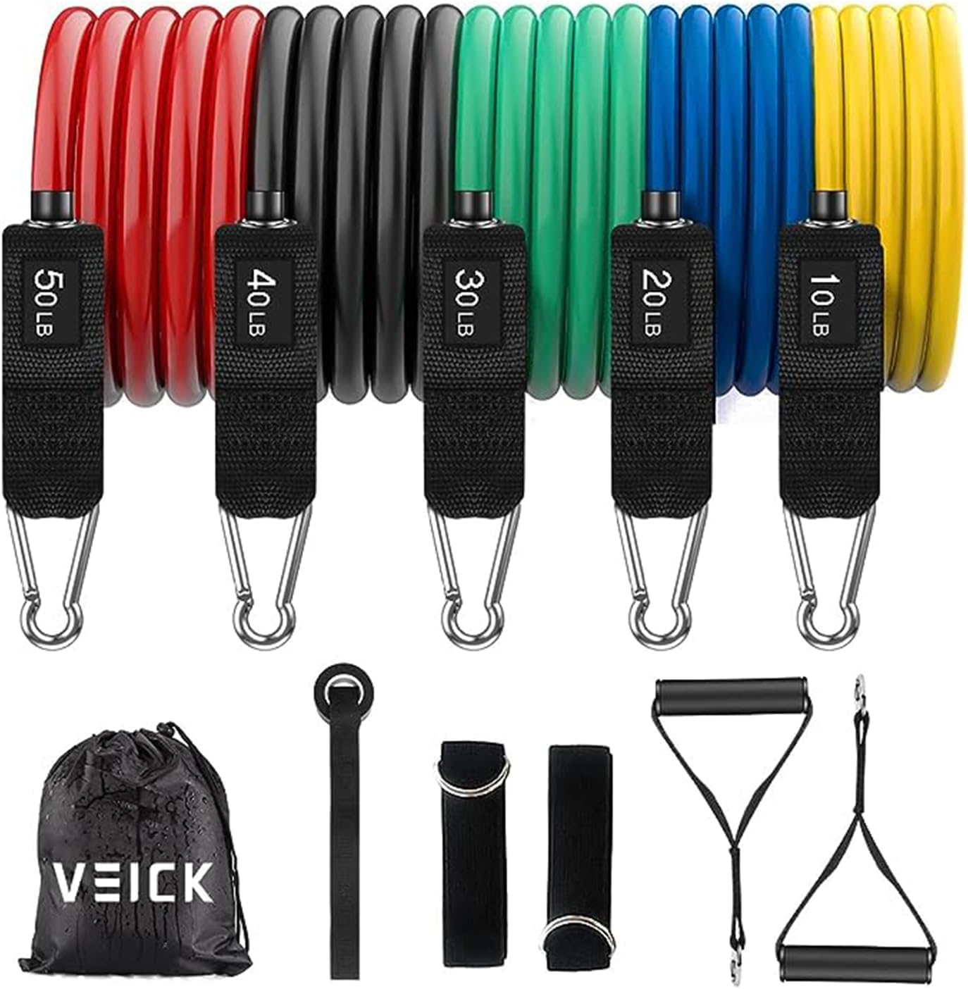 VElCK Resistance Bands Set with Handles for Exercise, Workout and Home Gym | 100% Natural Latex, 10-150LBS, Versatile for Yoga, Pilates, Strength, Home Gym