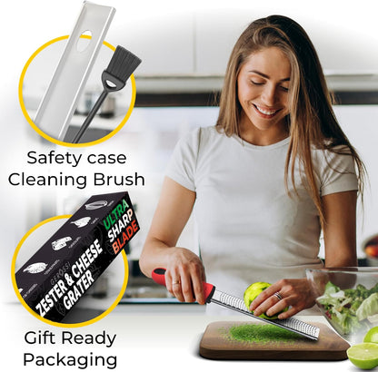 Stainless Steel Cheese Grater & Lemon Zester w/Extra Sharp Blade - Perfect for Lemon, Parmesan, Garlic, Chocolate - Spice Up any Dish in Seconds w/Your Premium Citrus Hand Grater with Handle - Blue