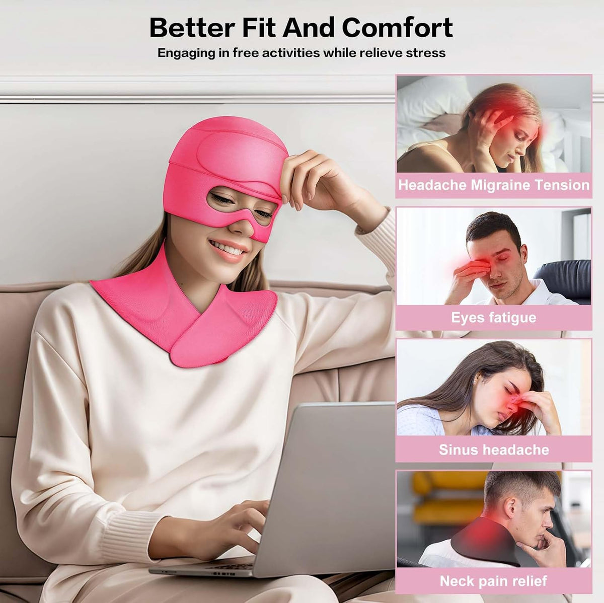 3 in 1 Migraine Relief Cap Neck Ice Pack Wrap Gel and Ice Eye Masks, Detachable Ice Caps with Eyes Masks, Hot and Cold Therapy for Relief of Headaches, Stiff Neck and Eye Fatigue (Purple)
