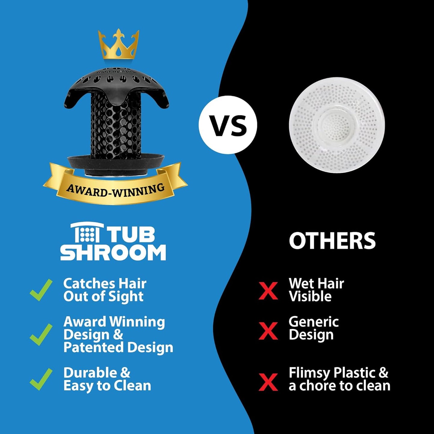 TubShroom Ultra Revolutionary Bath Tub Drain Protector Hair Catcher/Strainer/Snare, Stainless Steel, Stainless Combo