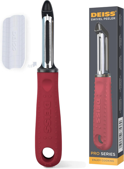 Deiss PRO Swivel Vegetable Peeler - Sharp Stainless Steel Peeler With Easy Non-Slip Hand Grip, Potato Peelers For Kitchen, Fruit, Carrot, Apple, Veggie, Kiwi, Durable, And Dishwasher Safe (BLACK)