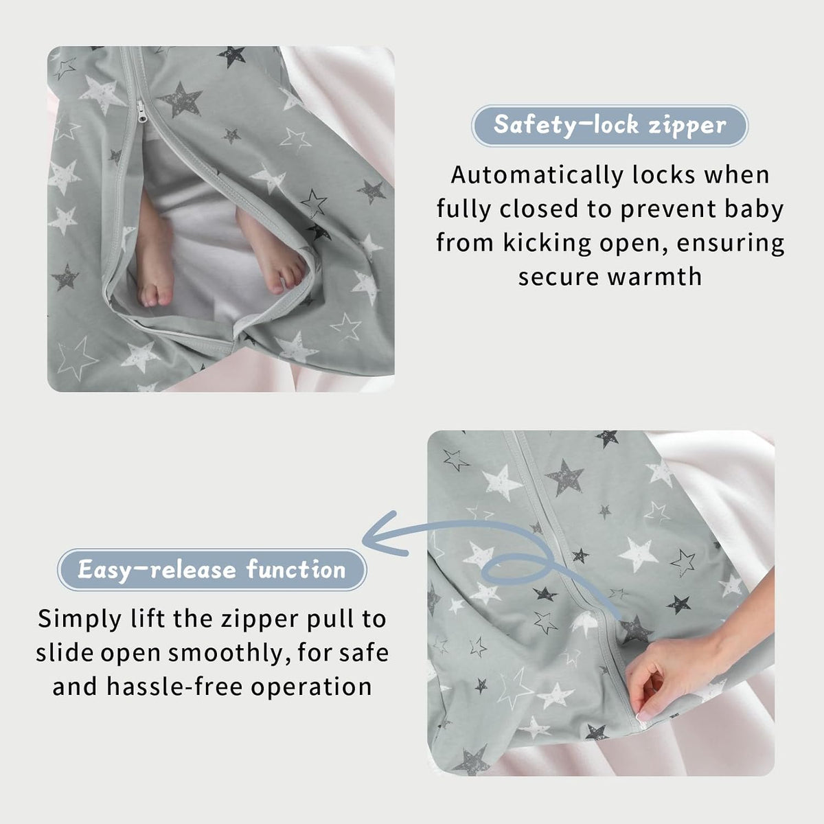 Baby Sleep Sack 0-6 Months, 100% Cotton Wearable Blanket, 0.5 Tog, 3 Pack