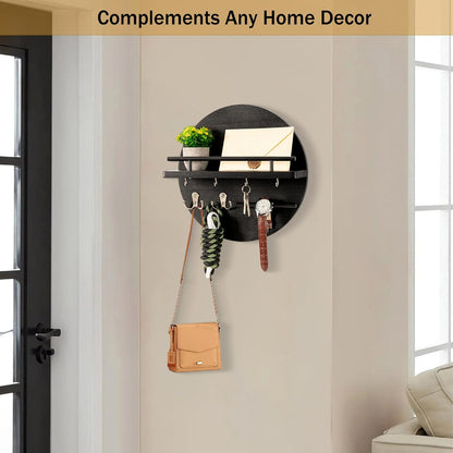Key Holder for Wall Decorative with Shelf and Hooks, Mail Organizer Wall Mount with Sunglasses Holder, Circular Design Entryway Key Rack Hanger, Rustic Home Decor Boho Wall Decor (White)