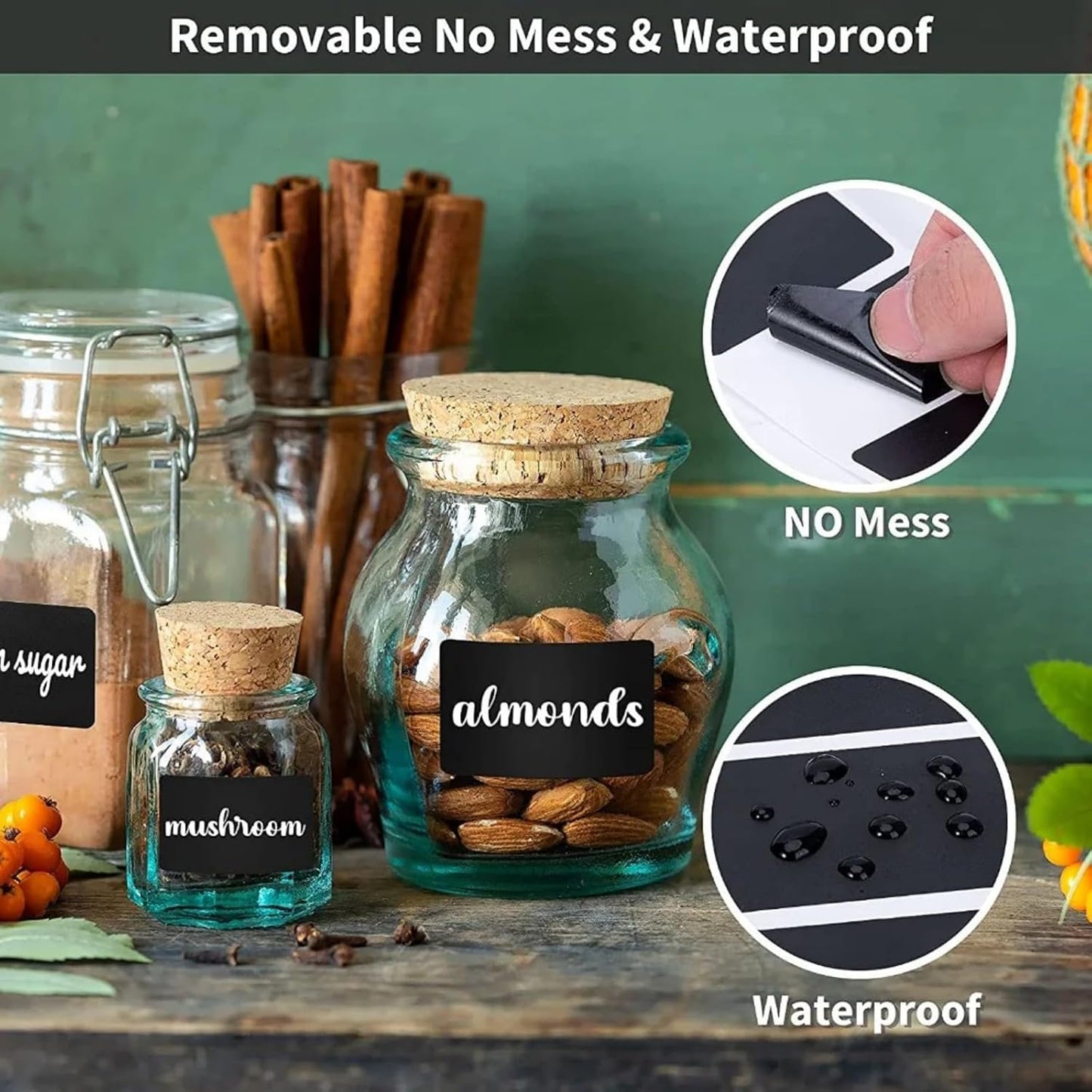 Chalkboard Labels Sticker,120 Pcs Waterproof Blackboard Reusable Sticker Label with 1 Erasable Chalk Liquid Markers, for Storage Bins, Mason Jars,Pantry, Office,Store and Decoration