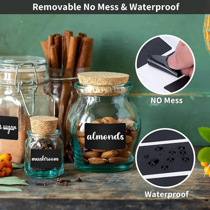 Chalkboard Labels Sticker,120 Pcs Waterproof Blackboard Reusable Sticker Label with 1 Erasable Chalk Liquid Markers, for Storage Bins, Mason Jars,Pantry, Office,Store and Decoration