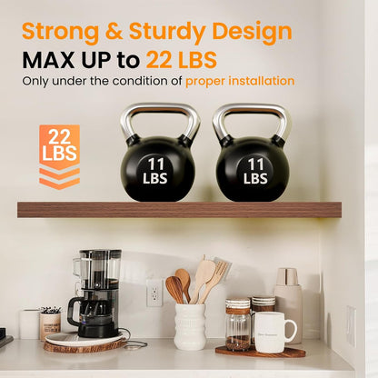 BAYKA Rustic Brown Floating Shelves 22.5in, Set of 2, Wall Mount Wood Shelf | Easy Install, 22lbs Max Load, Hidden Bracket, for Bathroom Bedroom Living Room or Kitchen, Hanging Shelf Book Decor Storage