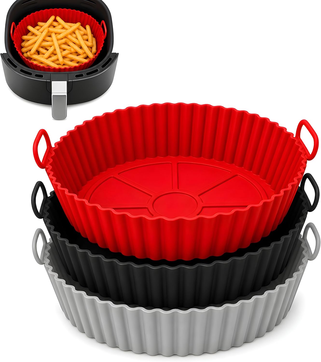 SAMNATE 3pcs Air Fryer Liners reusable - silicone air fryer liners, AirFryer Accessories, Air Fryer Silicone Liner - reusable airfryer liners - air fryer pans - airfryer liners