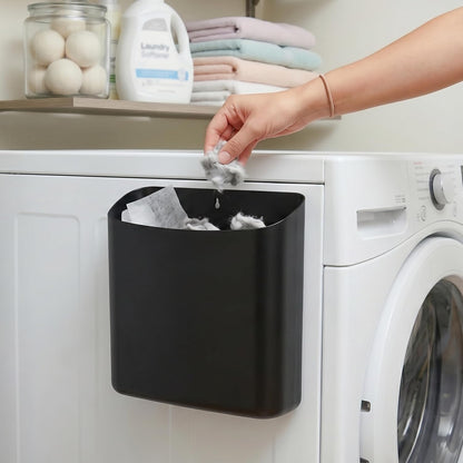 MONJITA Lint Bin for Laundry Room, Magnetic Lint Trash Can for Dryer, Modern Lint Holder, Lint Box for Laundry Room Organization, Wall Mounted Trash Can for Laundry Decor (Black)