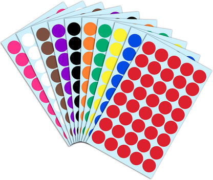 3/4" Round Colored Dot Stickers Labels - 10 Colors