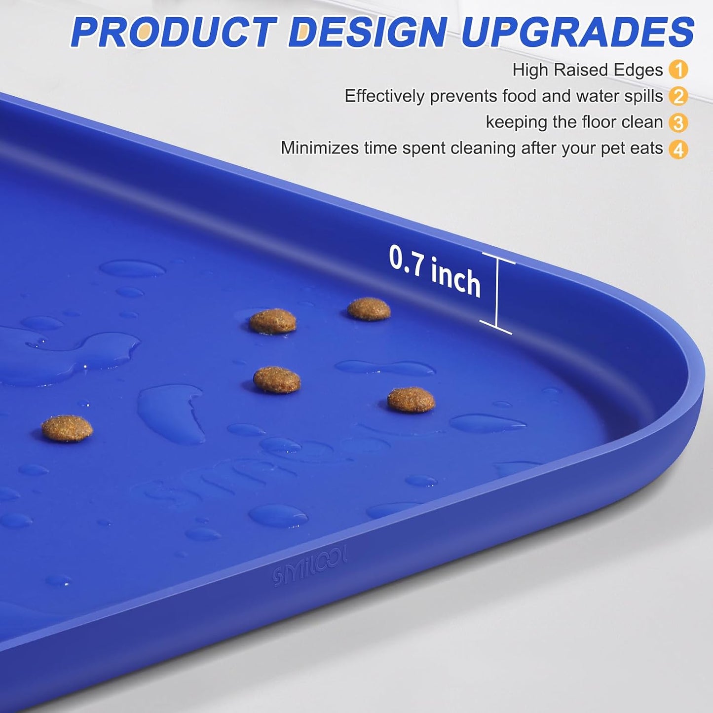SMILOOL Waterproof Silicone Pet Food Mat with Raised Edge for Dog & Cat | 19" x 12" Non-Slip Pet Feeding Mats with Lip for Food & Water Bowl, Food Grade, Easy Cleaning, Black