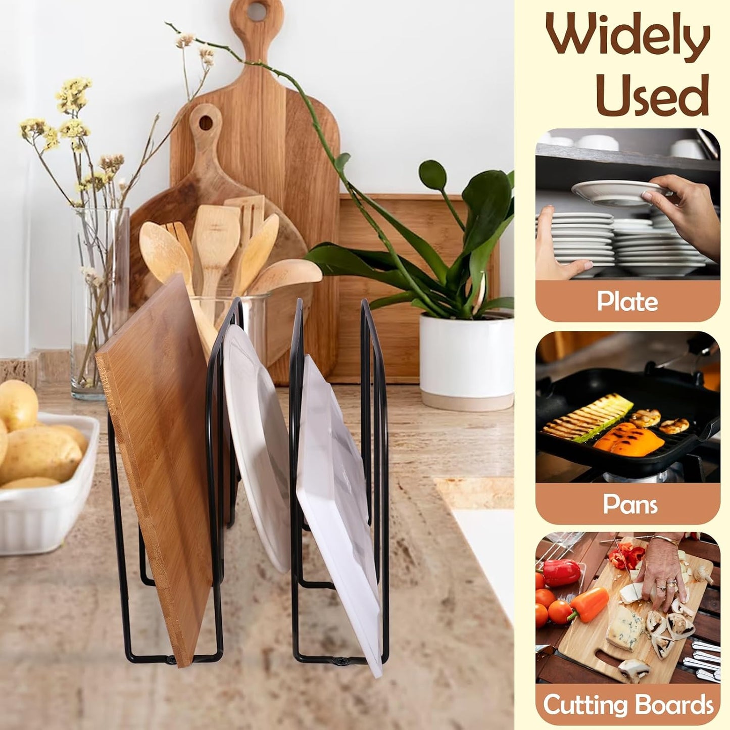 WANGDEFA 2 Pack Base Cabinet Tray Dividers 11.8 * 9 * 3inch Baking Sheet Organizer Rack Cookie Sheet Organizer Narrow U-shaped Wire Tray Divider Steel Cookware Holder with 3 Slots for Narrow cabinet