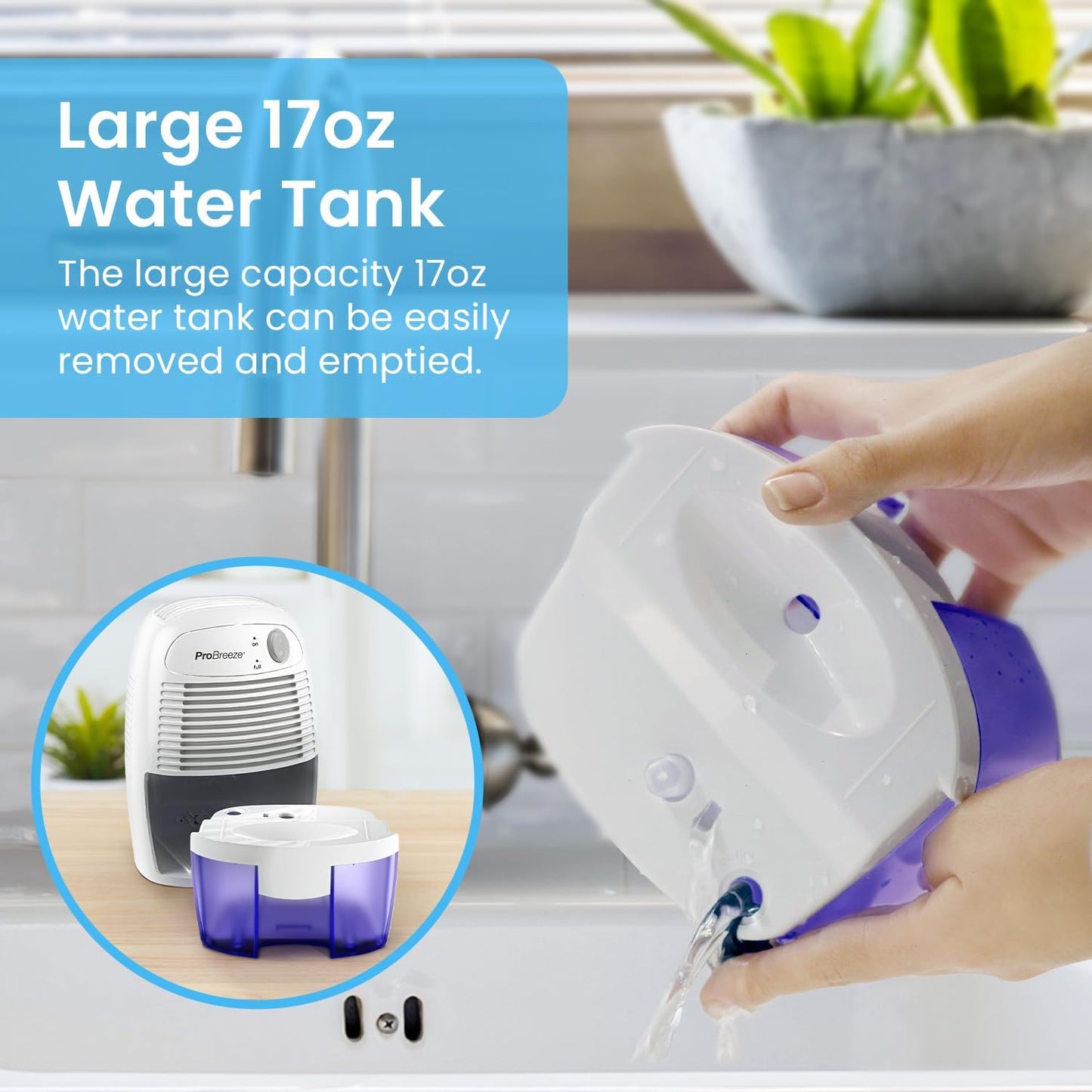 Pro Breeze Electric Mini Dehumidifier for Home (215 sq.ft) 17oz Capacity, Energy Efficient, No Noise, Compact and Portable for High Humidity in Kitchen, Bedroom, Bathroom, Basement, RV, Office, Garage