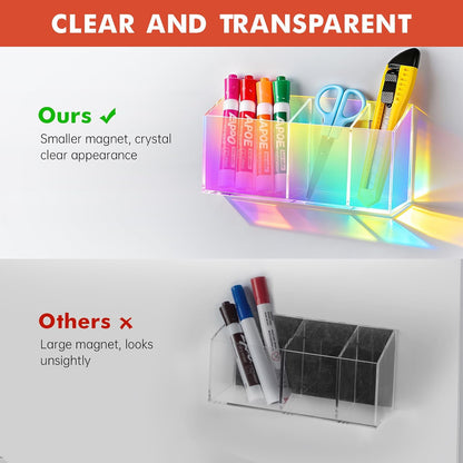 Magnetic Dry Erase Marker Holder for Whiteboard, Fridge, Classroom | Acrylic Magnet Pen Holder for Office, Refrigerator, Whiteboard Maker Holder for Teacher, Locker Organizer Accessories(Clear)