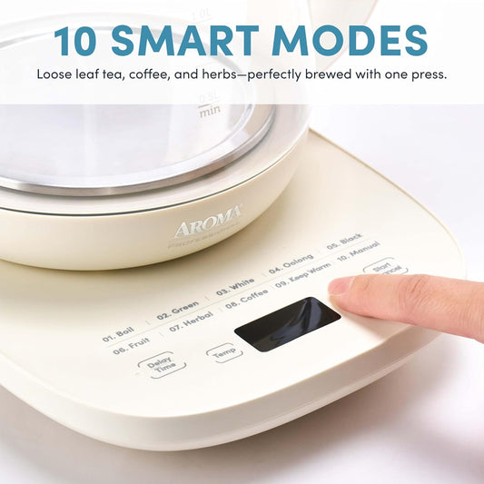 AROMA® Professional Infusion Glass Electric Tea Kettle with Temperature Control and 10 Preset Modes (6 Cups, 1.5 Liters)