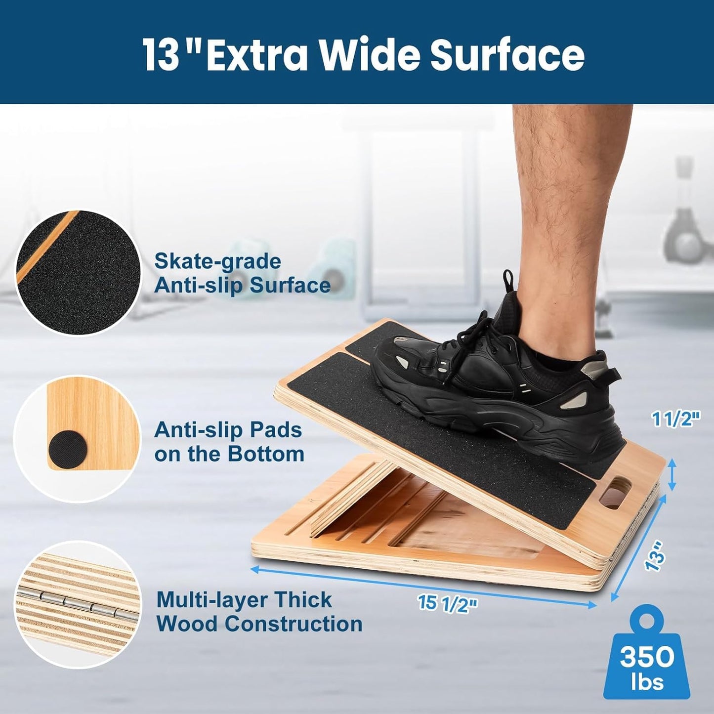 StrongTek Wooden Slant Board, 13-Inch Wide, 5 Adjustable Angles 15°-35° | Non-Slip Surface and Base, Beginner-Friendly Stretching, Squats, Physical Therapy and Rehab, Built-In Carry Handle