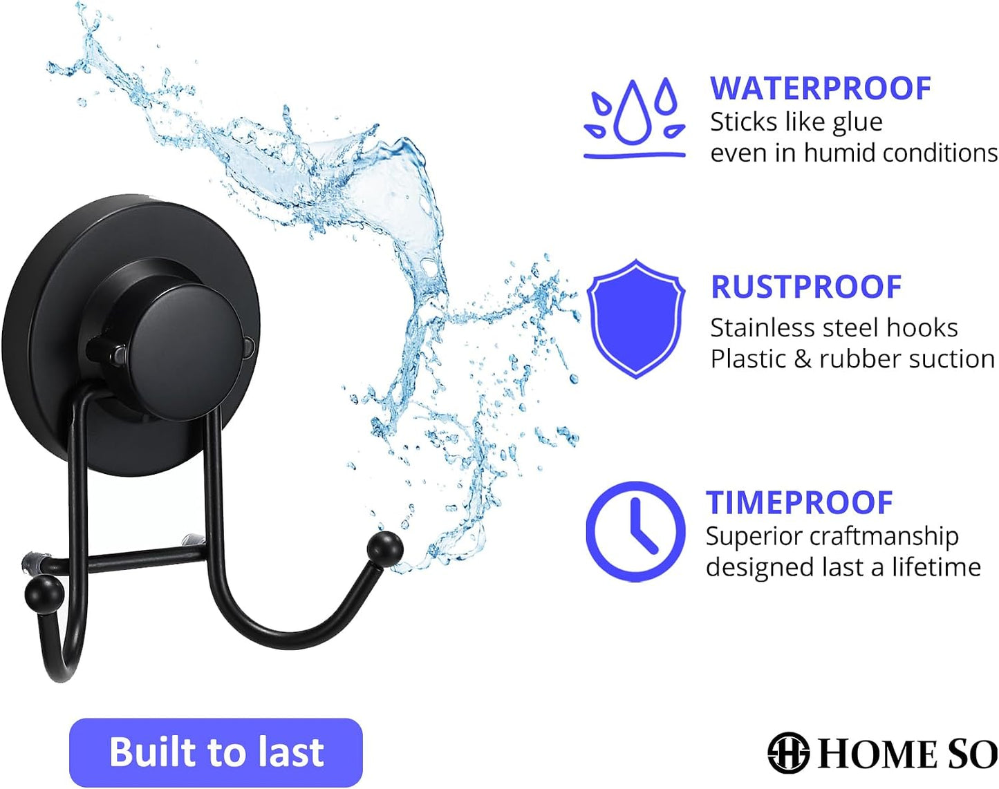 HOME SO Suction Cup Hooks for Shower & Bathroom Towel Holder 1-Pack Chrome | Waterproof Rustproof Multipurpose Organizer Hook for Hanging Loofah Robe Coat Bath Accessories on Tile Glass Door Mirror