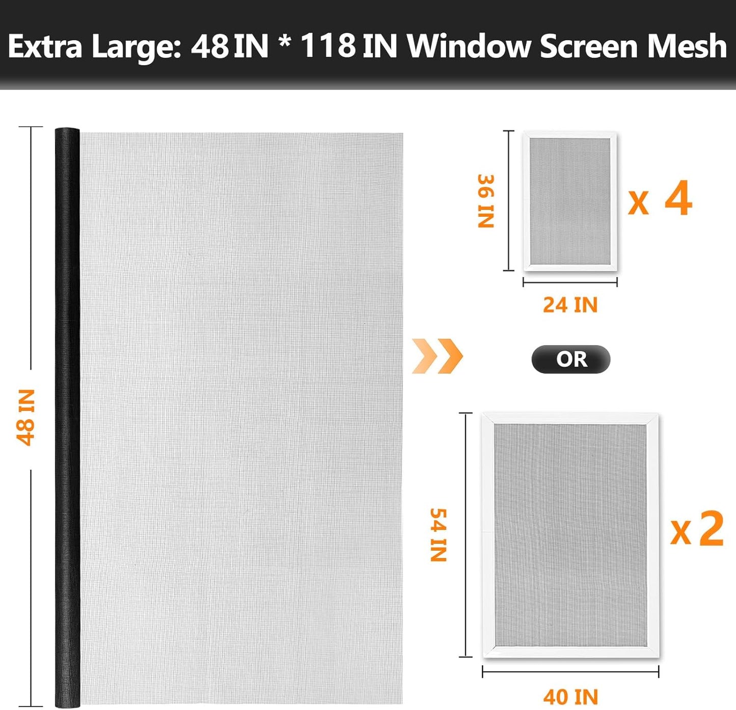 Secopad Window Screen and Screen Door Mesh Repair Kit, Black, 48in x 177in | Replacement Tools Kit, Easy to Install, Extra Large, Durable Fiberglass, Pet and Kid Friendly, For Window Door Patio & Porch