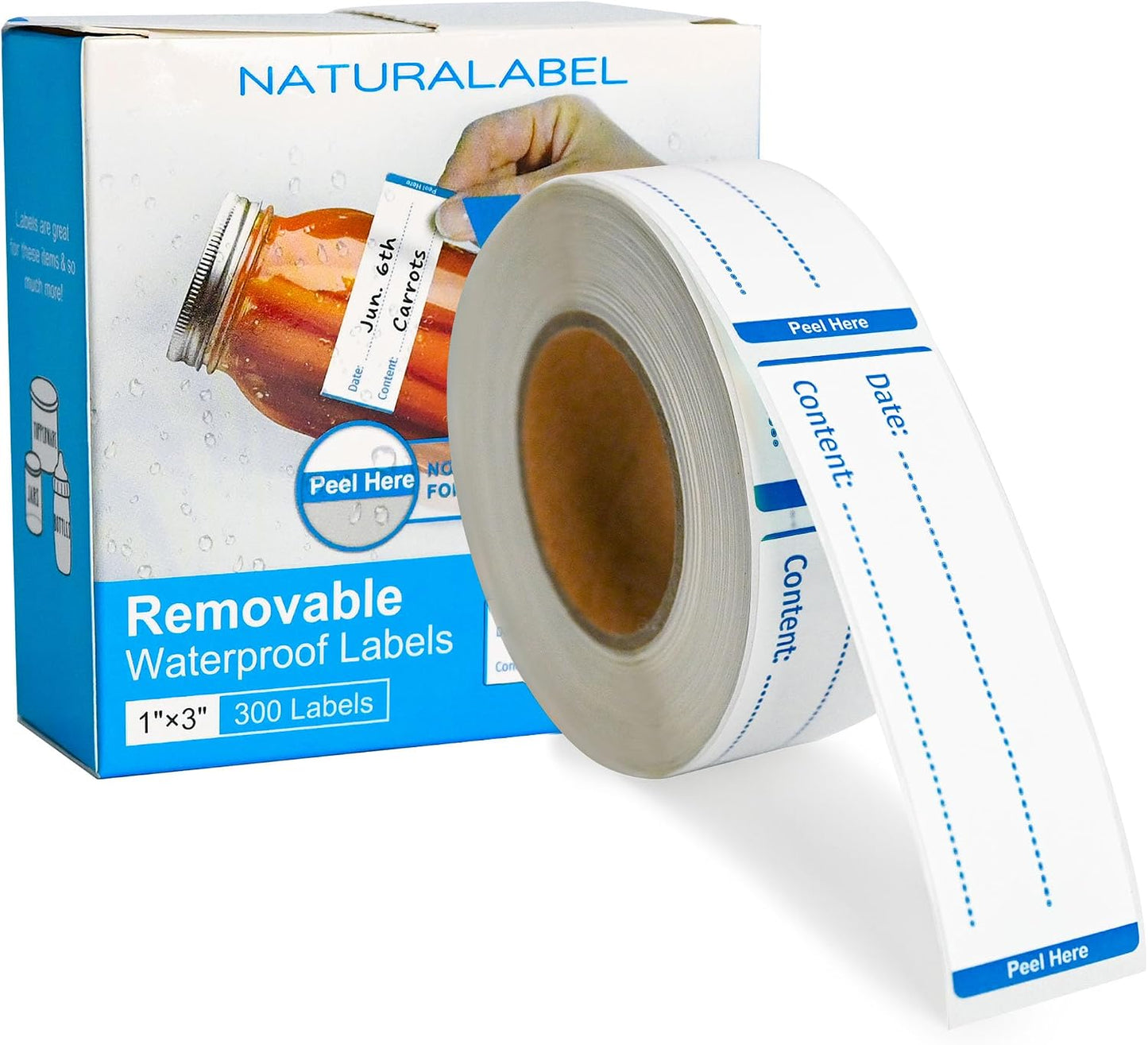 Removable Freezer Labels with Dispenser, 1" x 3", 1 Box (Red) | Writable, remove no residue, waterproof & oilproof, easy peel-off design, 300 labels per box, for meal prep containers