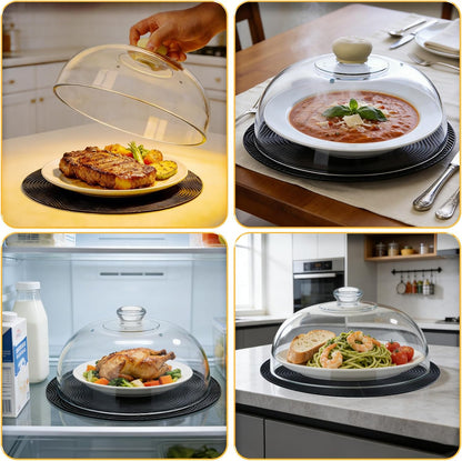 Glass Microwave Splatter Cover with Silicone Mat, 10Inch Plate Splatter Food Lid with Integrated Grip Handle and Vent Hole, BPA Free, Dishwasher Safe