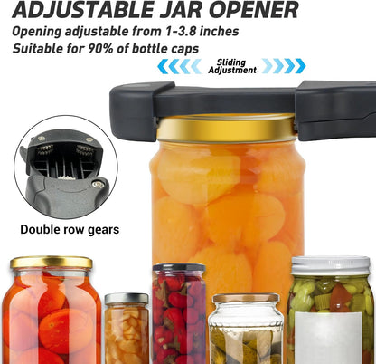 Jar Opener for Seniors with Arthritis, 7 in 1 Bottle Opener and Wine Corkscrew, Easy Grip Kitchen Gadget for Weak Hands Elderly, Retractable Jaw Lid Opener with Magnetic Storage (Teal)