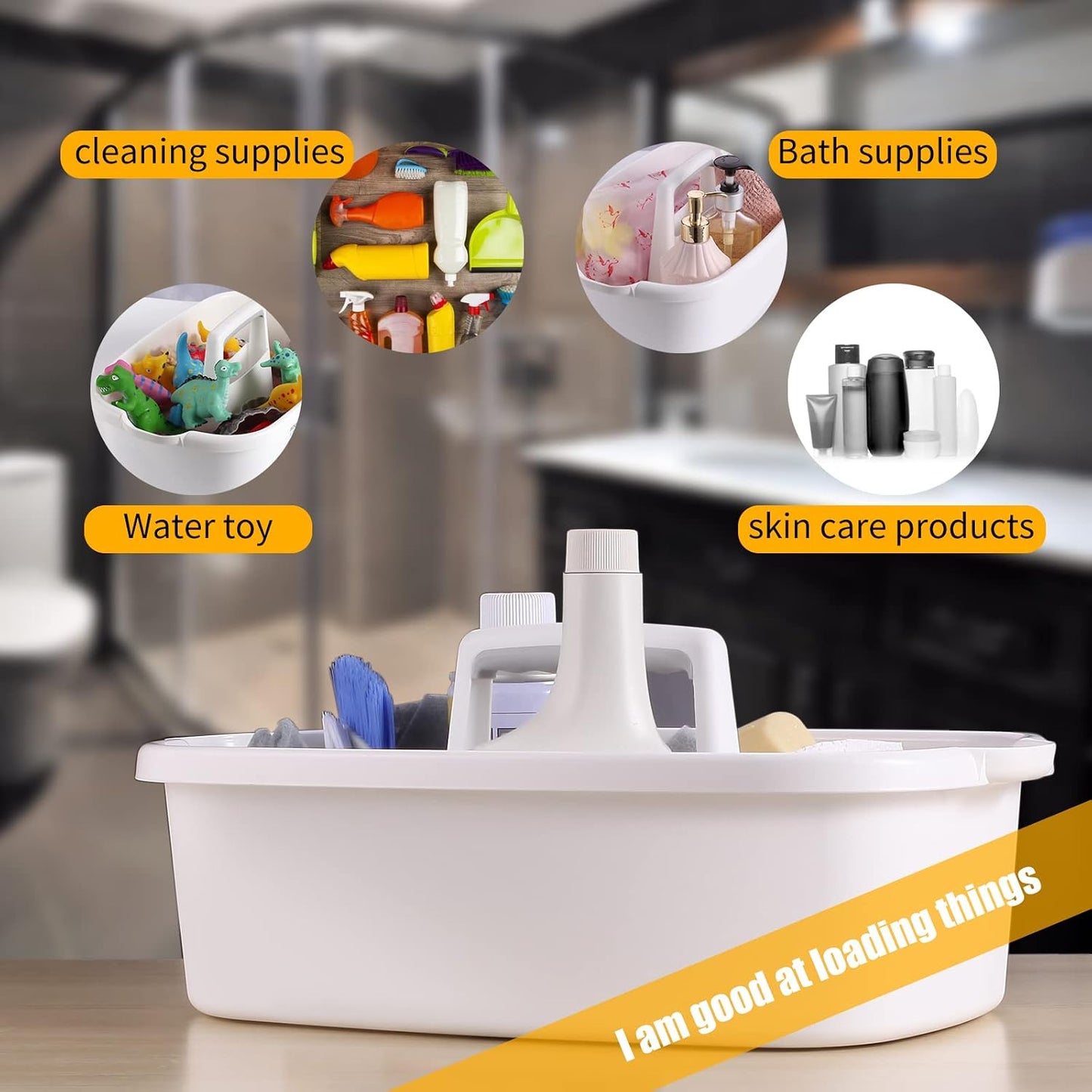 2-Pack Large Gray Cleaning Caddy for Cleaning Supplies with Handle - Portable Plastic Tote Organizer for Shower, Bathroom, Kitchen, Under Sink Storage