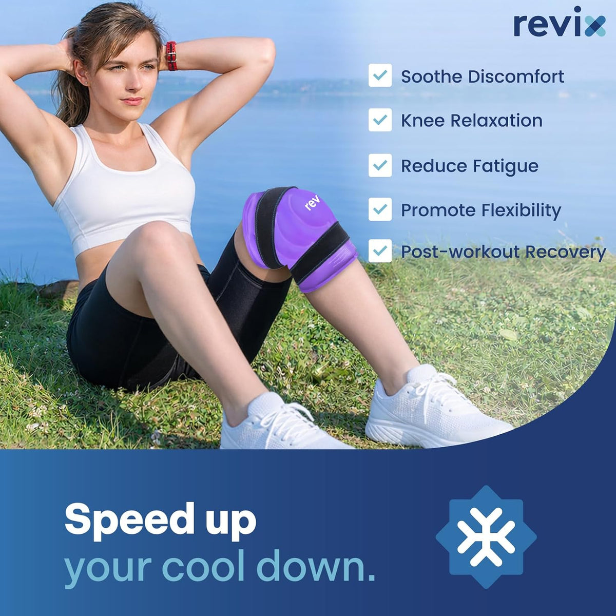 REVIX XL Knee Ice Wrap Around Entire Knee, Gel Ice Pack for Muscle Ache, Cold Pack to Reduce Discomfort and Promote Flexibility, Soft Plush Linings, Purple