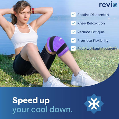 REVIX XL Knee Ice Wrap Around Entire Knee, Gel Ice Pack for Muscle Ache, Cold Pack to Reduce Discomfort and Promote Flexibility, Soft Plush Linings, Purple