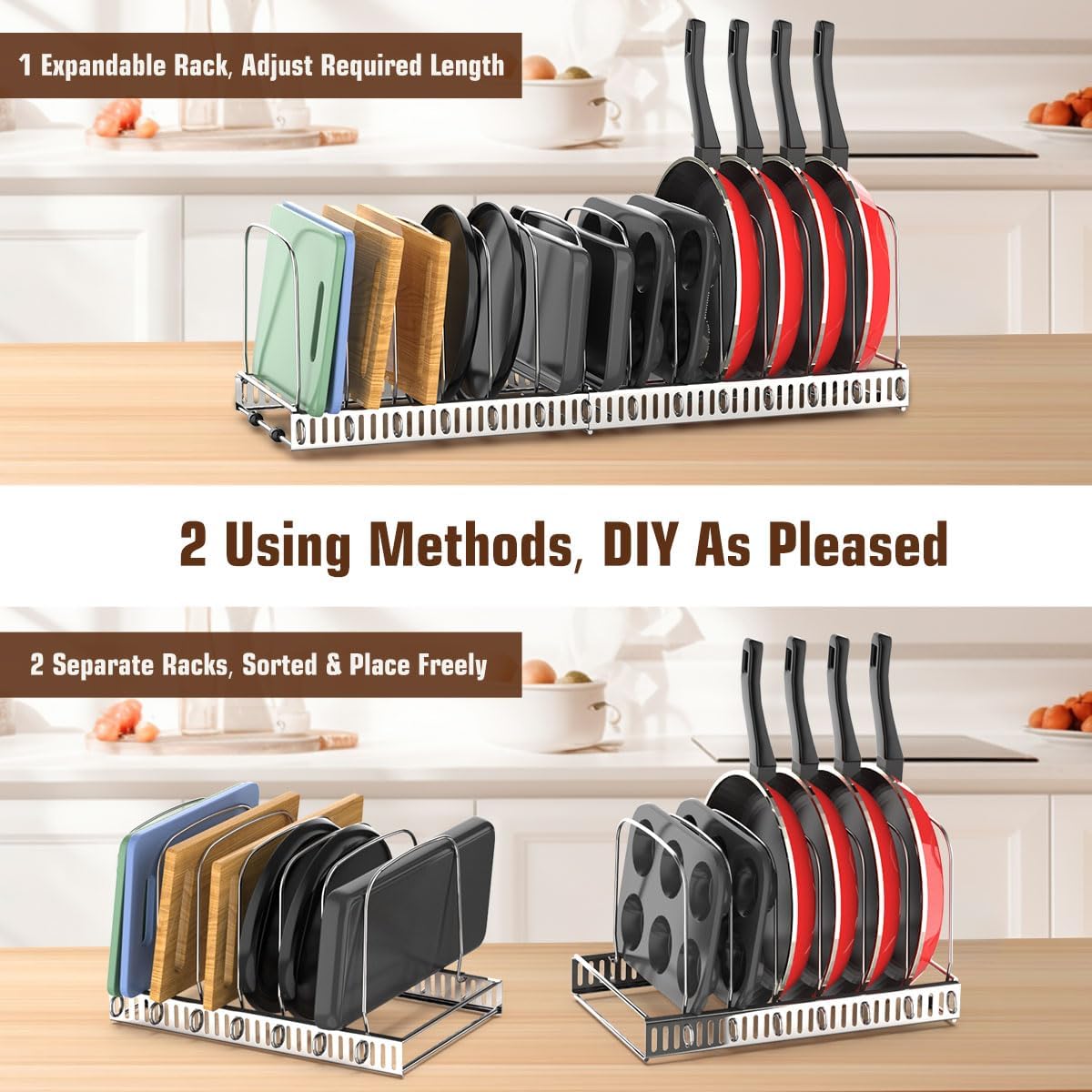 Housolution Cutting Board and Baking Tray Cookie Sheet Organizer, Black | 12"-23" Expandable, 14 Adjustable Dividers, Sturdy Metal Construction, Easy Assembly