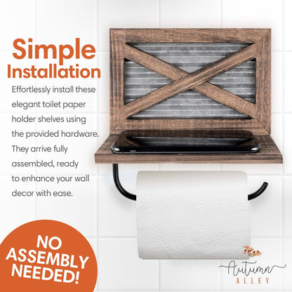Autumn Alley Rustic Farmhouse Toilet Paper Holder with Shelf for Wipes - Rustic Farmhouse Bathroom Decor - Farmhouse Bathroom Accessories and Western Bathroom Decor Wall Mounted, Brown Wood