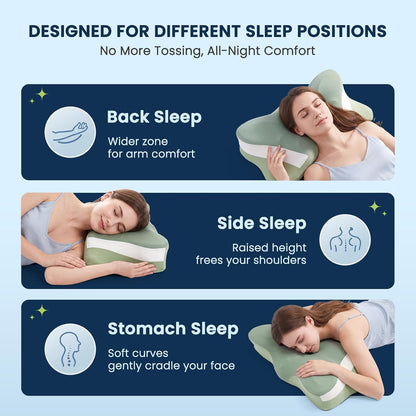 Sweetcrispy Cervical Pillow for Neck and Shoulder - Ergonomic Memory Foam Pillows, Contour Side Sleeper for Adults, Cooling Orthopedic Neck Support for Back Stomach Sleepers, White
