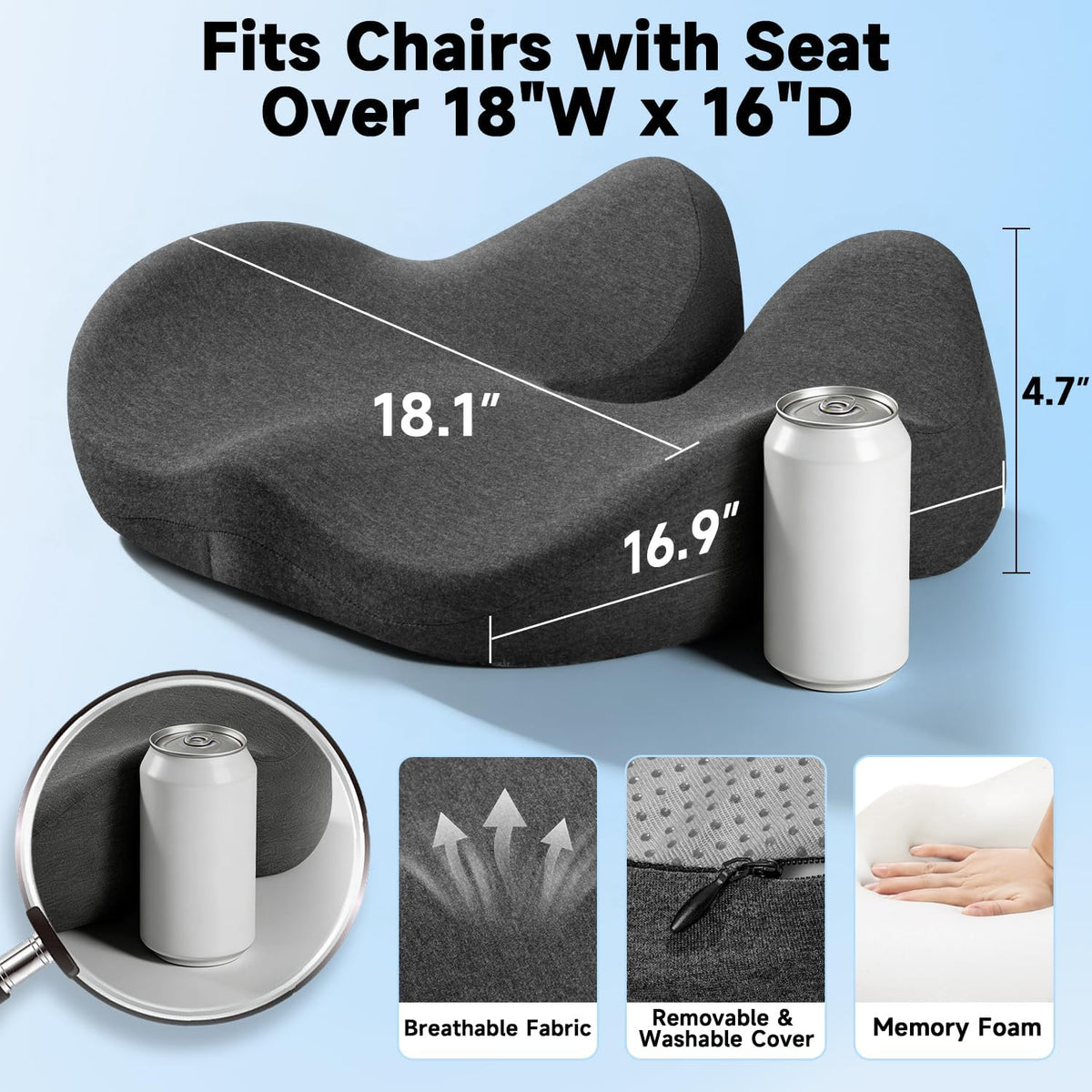 Office Chair Cushion Tailbone Pressure Relief Long Sitting Comfort Large